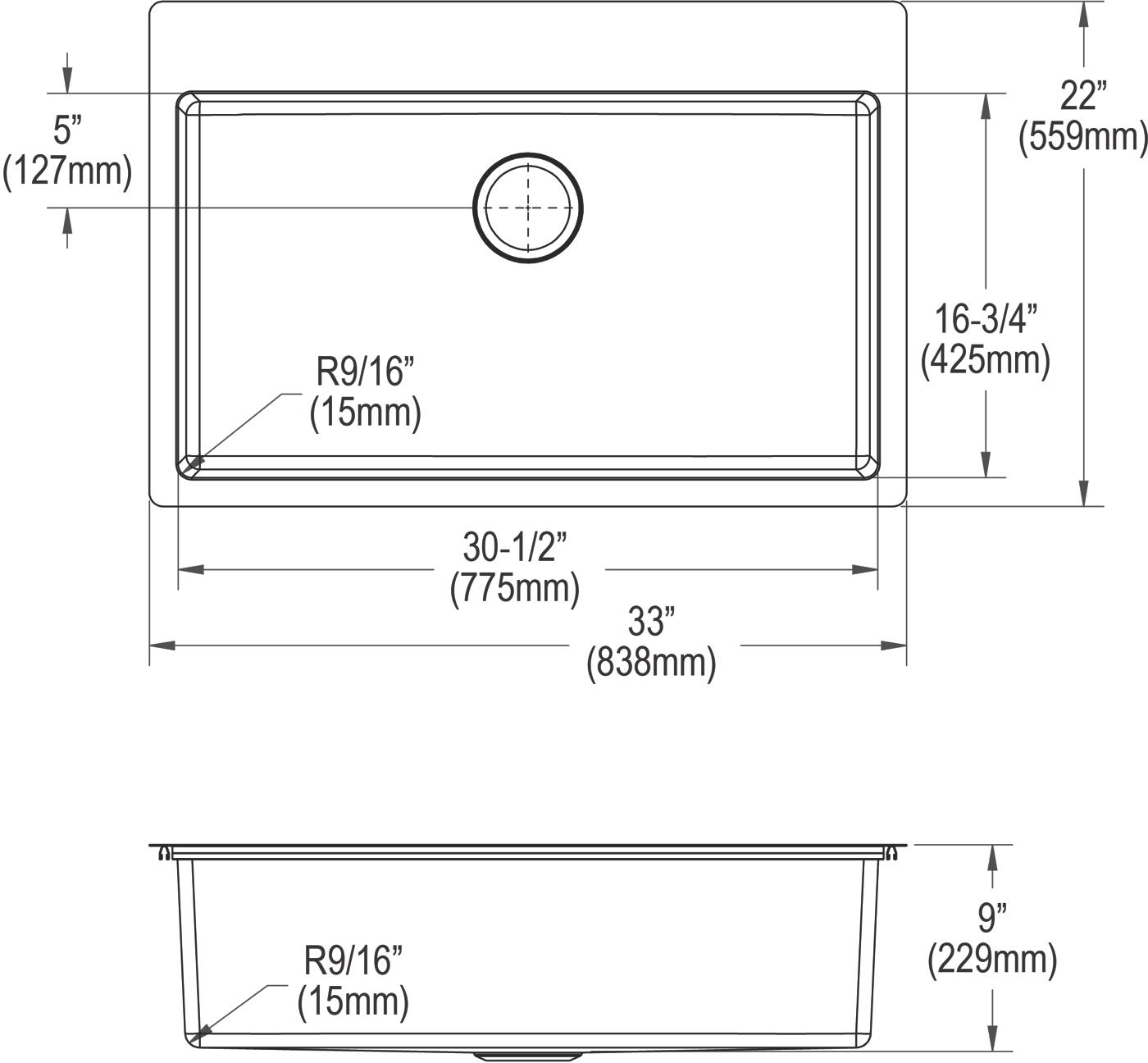 Elkay Tarja Crosstown® Calibre 18 Acero Inoxidable 33" x 22" x 9" de Un Tazón de Doble Montaje (Kit) — vista de producto