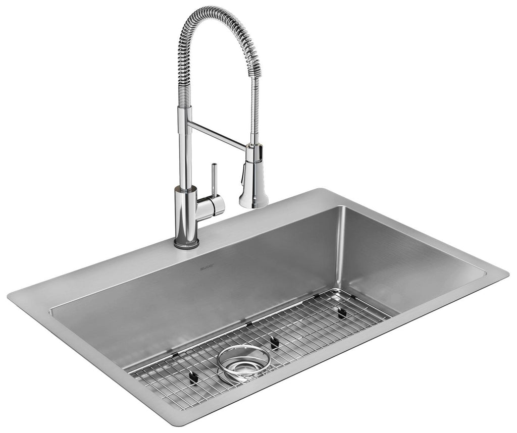 Elkay Tarja Crosstown® Calibre 18 Acero Inoxidable 33" x 22" x 9" 1 Orificio de Un Tazón de Doble Montaje (Kit) with Faucet — vista de producto