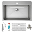 Elkay Tarja Crosstown® Calibre 18 Acero Inoxidable 33" x 22" x 9" de Un Tazón de Doble Montaje (Kit con Llave Filtrada) — ambiente de cocina