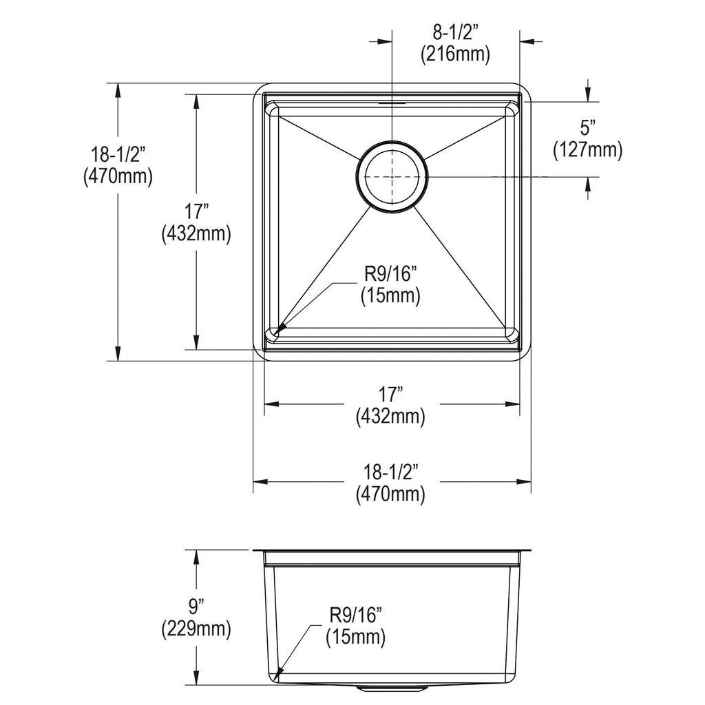 Elkay Tarja Crosstown® Calibre 16 Workstation Acero Inoxidable 18-1/2" x 18-1/2" x 8-3/4" de Un Tazón Bajo Cubierta (Kit) — vista de producto