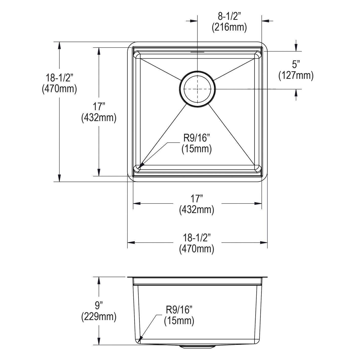 Elkay Tarja Crosstown® Calibre 16 Workstation Acero Inoxidable 18-1/2" x 18-1/2" x 8-3/4" de Un Tazón Bajo Cubierta (Kit) — vista de producto