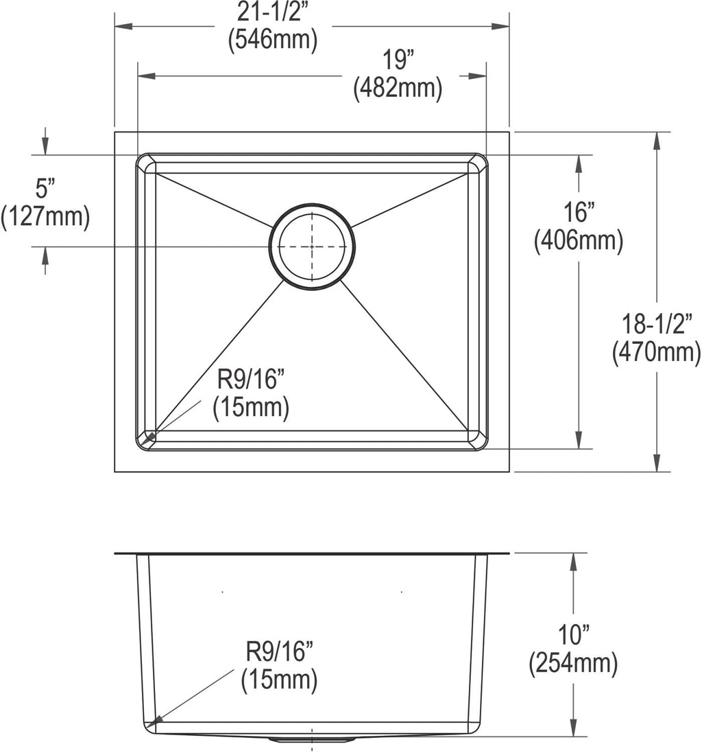 Elkay Tarja Crosstown® Calibre 16 Acero Inoxidable 21-1/2" x 18-1/2" x 10" de Un Tazón Bajo Cubierta — vista de producto