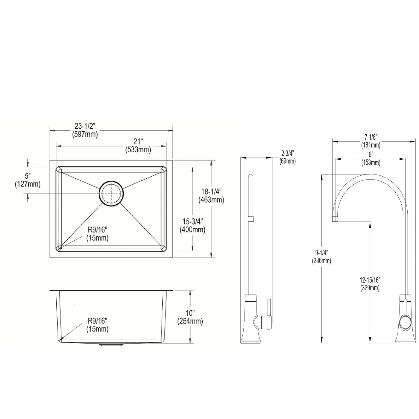 Elkay Tarja Crosstown® Calibre 16 Acero Inoxidable 23-1/2" x 18-1/4" x 10" de Un Tazón Bajo Cubierta (Kit con Llave Filtrada para Bebidas) — vista de producto