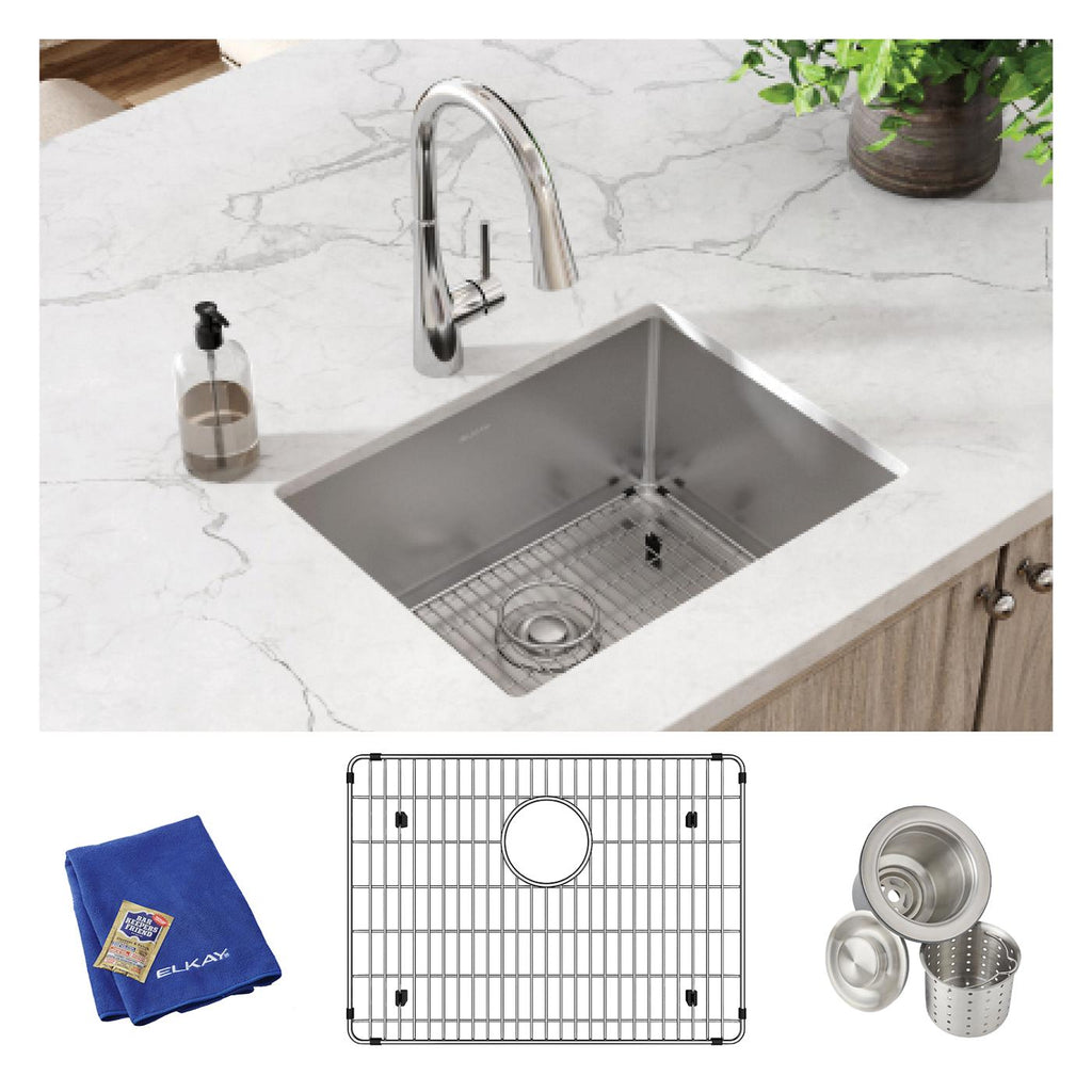 Elkay Tarja Crosstown® Calibre 16 Acero Inoxidable 23-1/2" x 18-1/4" x 8" de Un Tazón Bajo Cubierta (Kit) — ambiente de cocina