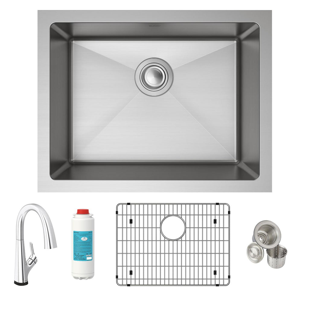 Elkay Tarja Crosstown® Calibre 16 Acero Inoxidable 23-1/2" x 18-1/4" x 8" de Un Tazón Bajo Cubierta (Kit con Llave Filtrada) — ambiente de cocina