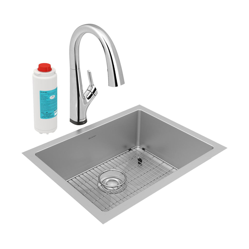 Elkay Tarja Crosstown® Calibre 16 Acero Inoxidable 23-1/2" x 18-1/4" x 8" de Un Tazón Bajo Cubierta (Kit con Llave Filtrada) — vista de producto