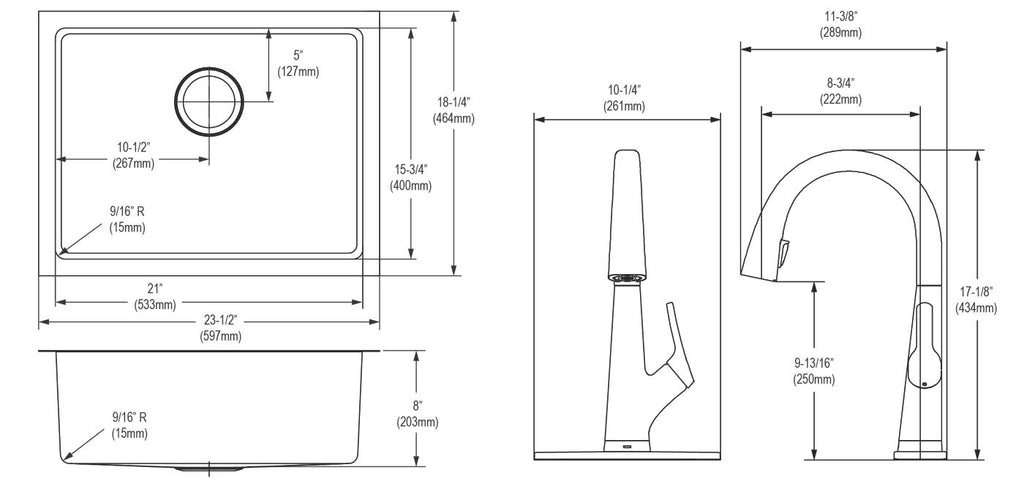 Elkay Tarja Crosstown® Calibre 16 Acero Inoxidable 23-1/2" x 18-1/4" x 8" de Un Tazón Bajo Cubierta (Kit con Llave Filtrada) — vista de producto