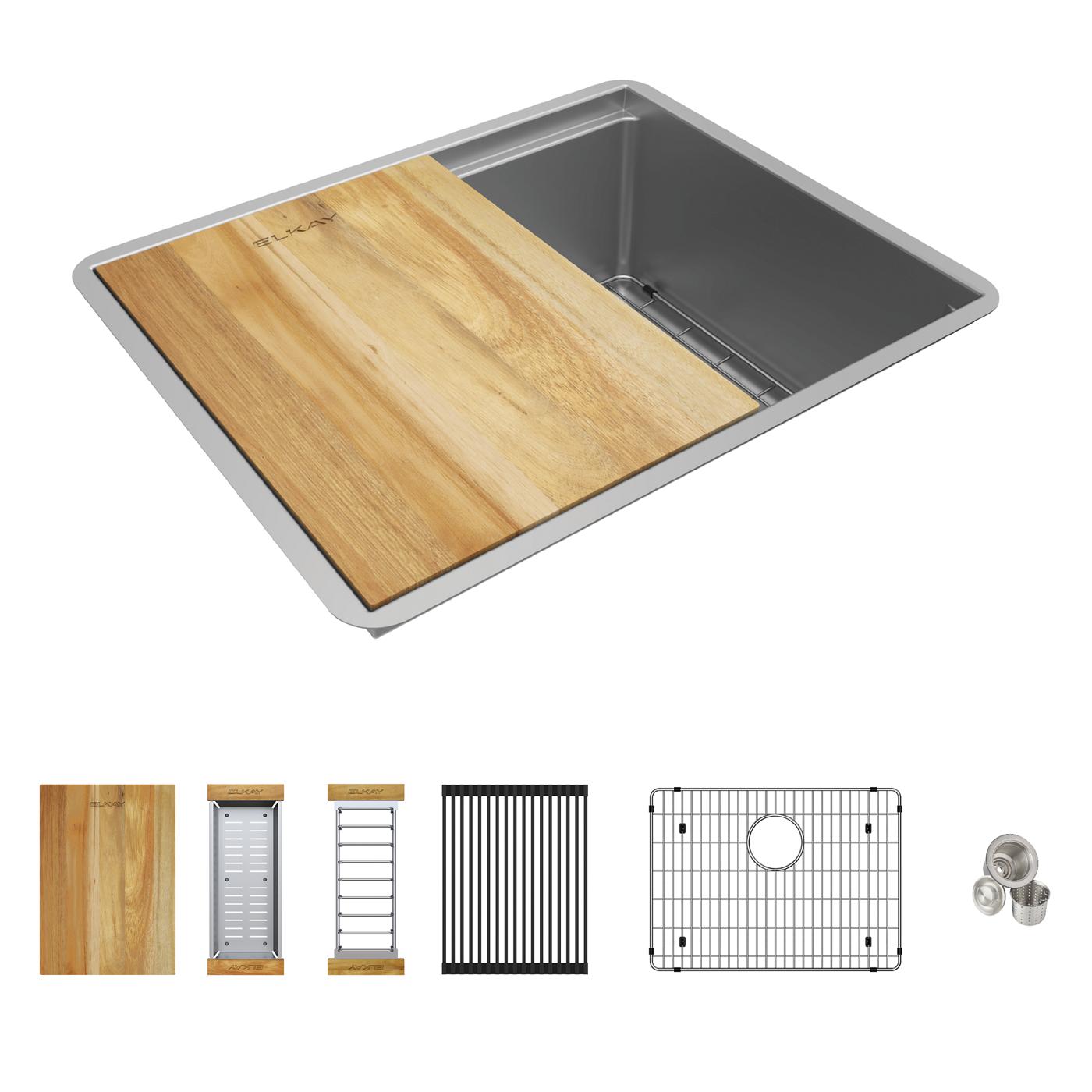 Elkay Tarja Crosstown® Calibre 16 Workstation Acero Inoxidable 22-1/2" x 18-1/2" x 8-3/4" de Un Tazón Bajo Cubierta (Kit) — ambiente de cocina