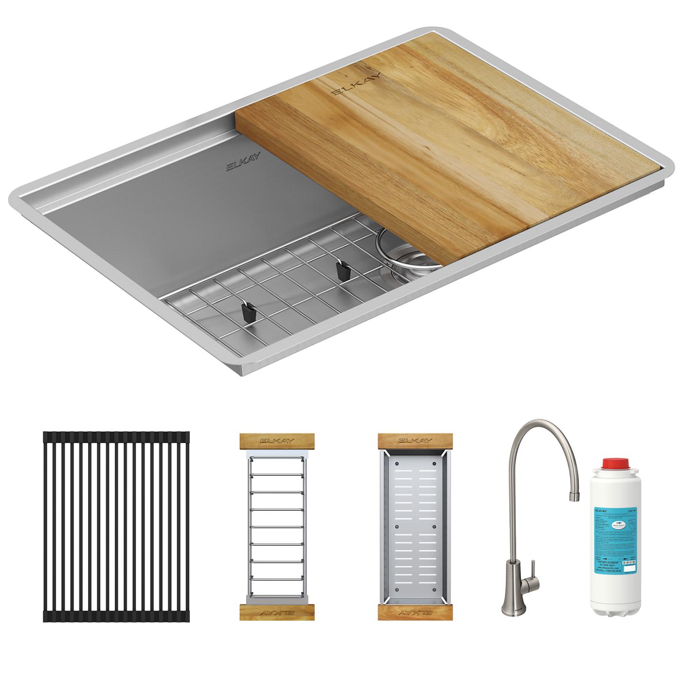 Elkay Tarja Crosstown® Calibre 16 Workstation Acero Inoxidable 25-1/2" x 18-1/2" x 9" de Un Tazón Bajo Cubierta (Kit con Llave Filtrada para Bebidas) — vista de producto