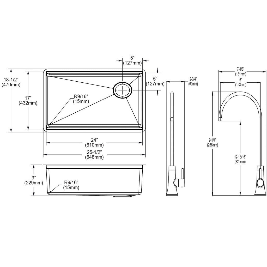 Elkay Tarja Crosstown® Calibre 16 Workstation Acero Inoxidable 25-1/2" x 18-1/2" x 9" de Un Tazón Bajo Cubierta (Kit con Llave Filtrada para Bebidas) — vista de producto