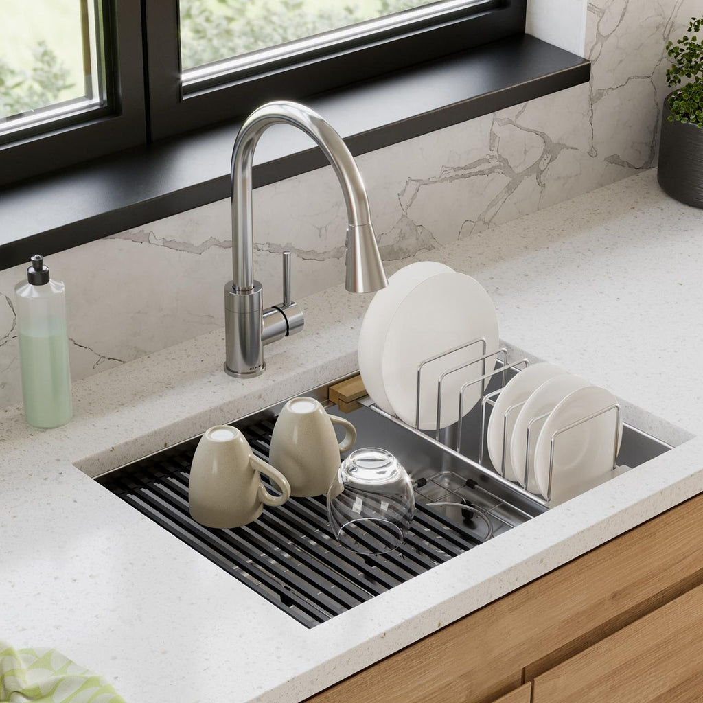 Elkay Tarja Crosstown® Calibre 16 Workstation Acero Inoxidable 25-1/2" x 18-1/2" x 9" de Un Tazón Bajo Cubierta (Kit) — ambiente de cocina