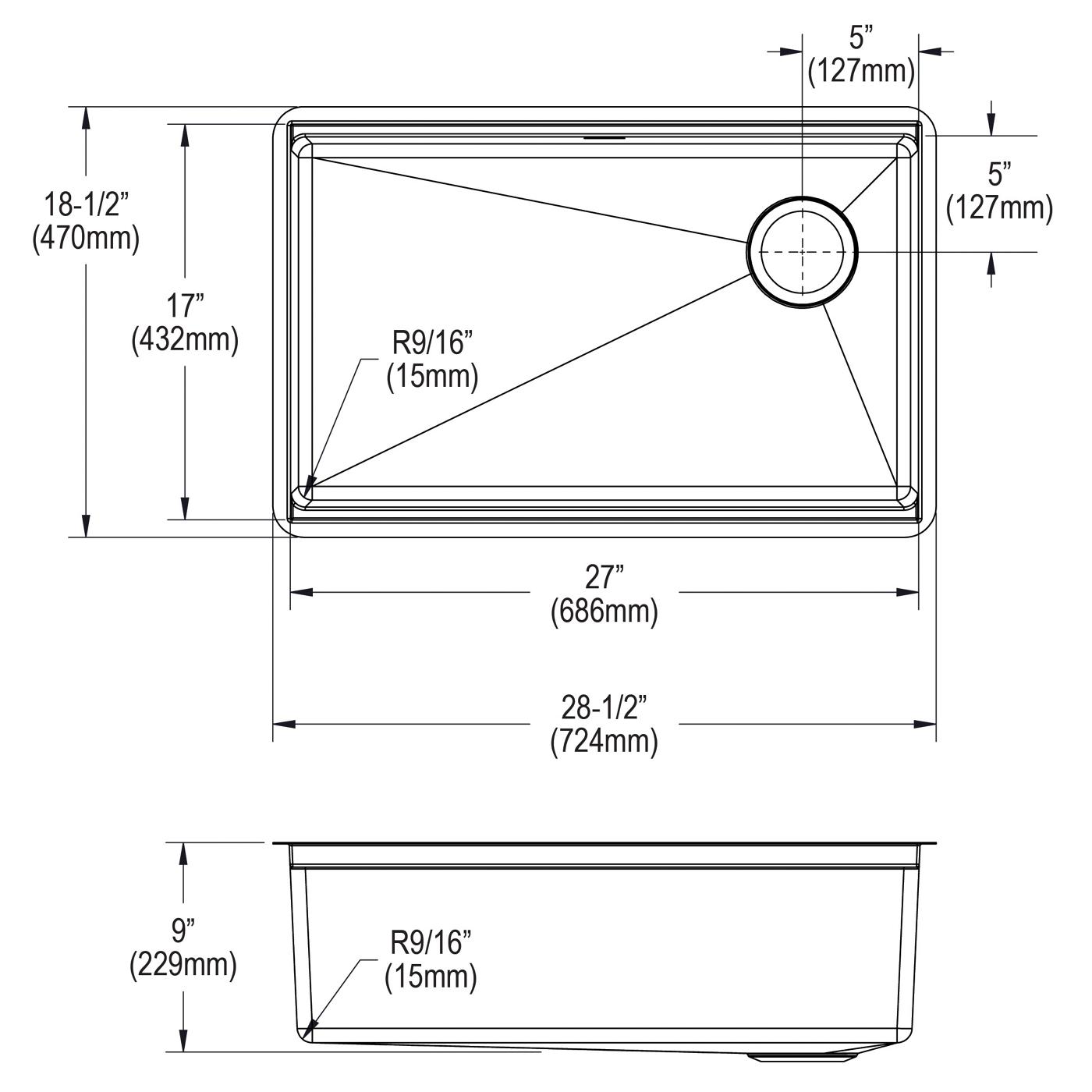 Elkay Tarja Crosstown® Calibre 16 Workstation Acero Inoxidable 28-1/2" x 18-1/2" x 9" de Un Tazón Bajo Cubierta (Kit) — vista de producto