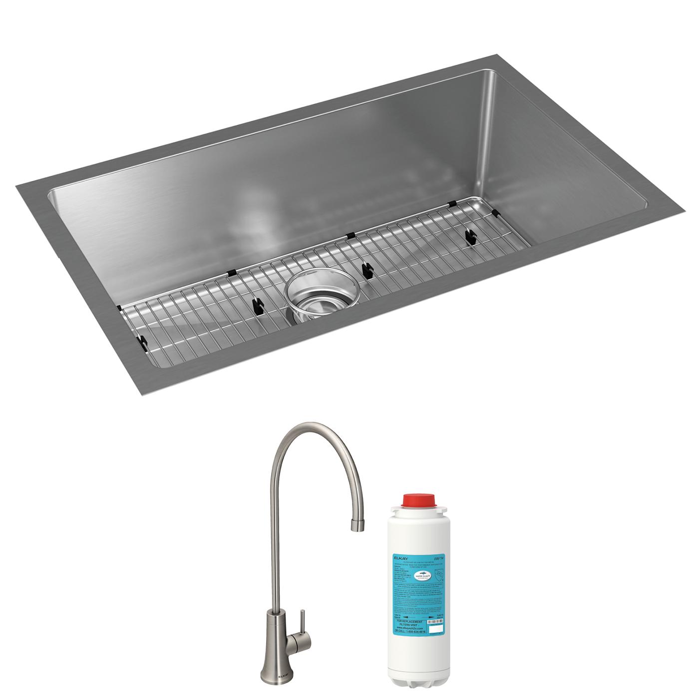 Elkay Tarja Crosstown® Calibre 16 Acero Inoxidable 30-1/2" x 18-1/2" x 10" de Un Tazón Bajo Cubierta (Kit con Llave Filtrada para Bebidas) — vista de producto