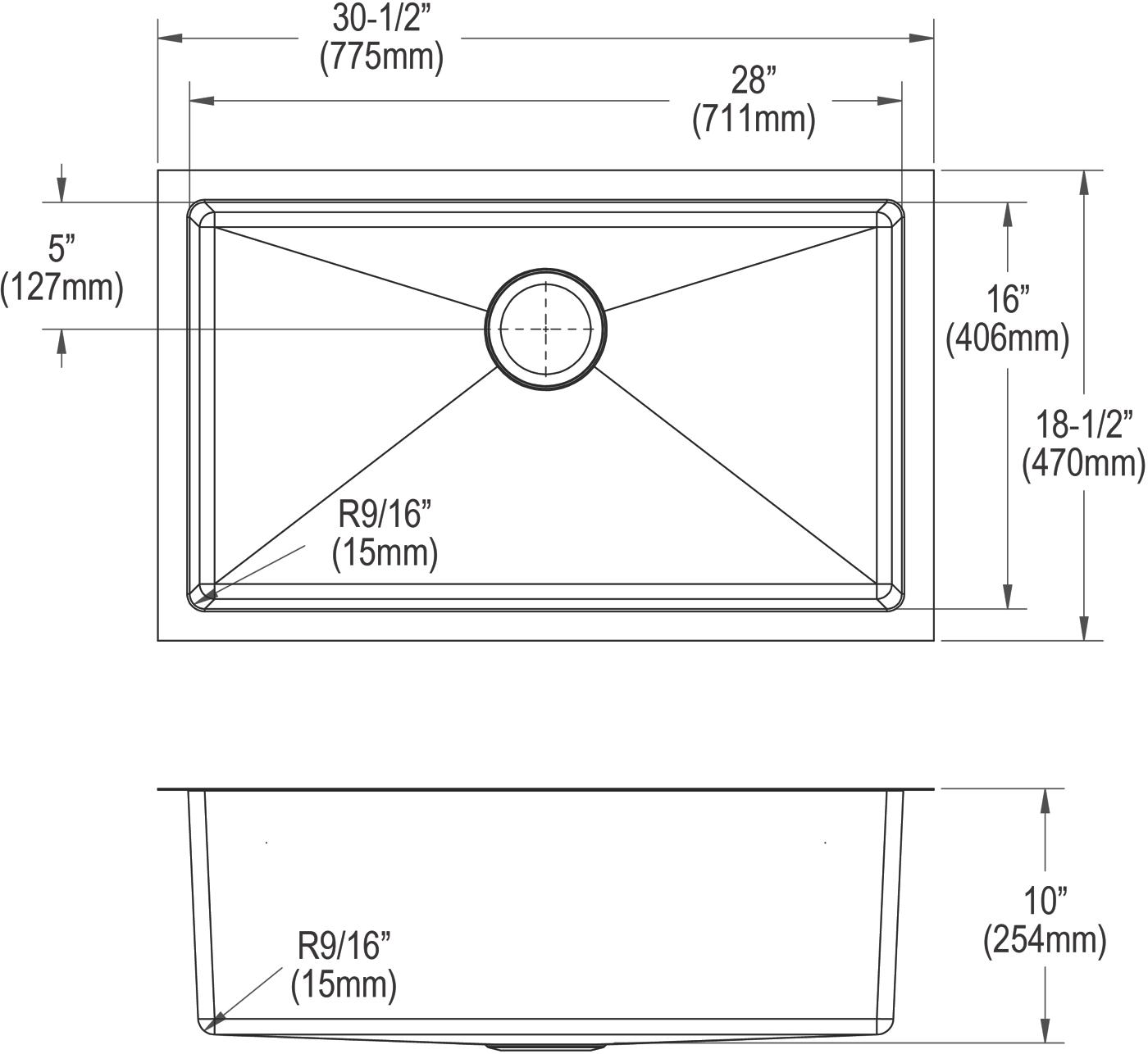 Elkay Tarja Crosstown® Calibre 16 Acero Inoxidable 30-1/2" x 18-1/2" x 10" de Un Tazón Bajo Cubierta — vista de producto