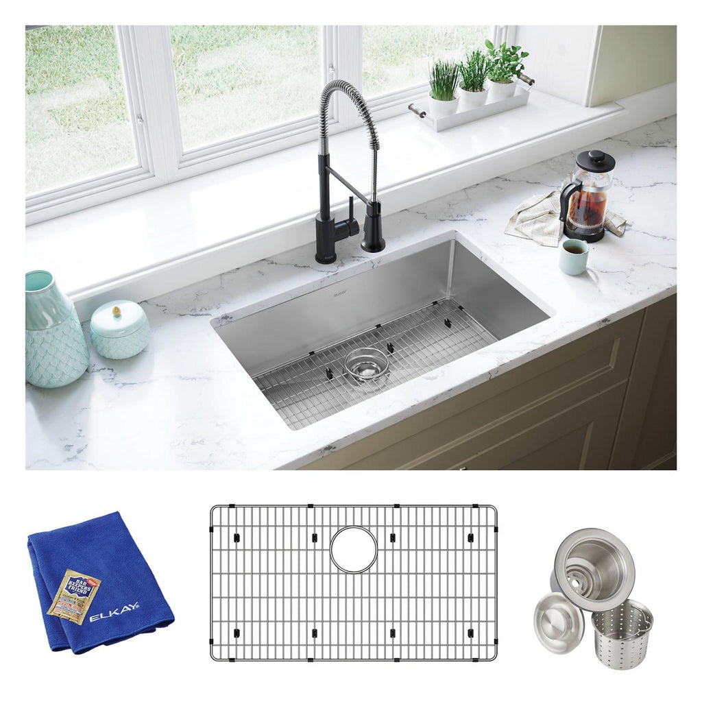 Elkay Tarja Crosstown® Calibre 16 Acero Inoxidable 30-1/2" x 18-1/2" x 8" de Un Tazón Bajo Cubierta (Kit) — ambiente de cocina