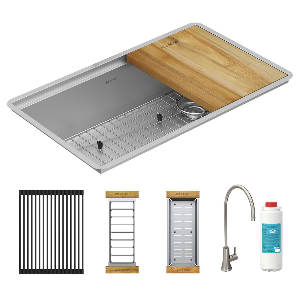 Elkay Tarja Crosstown® Calibre 16 Workstation Acero Inoxidable 31-1/2" x 18-1/2" x 9" de Un Tazón Bajo Cubierta (Kit con Llave Filtrada para Bebidas) — vista de producto