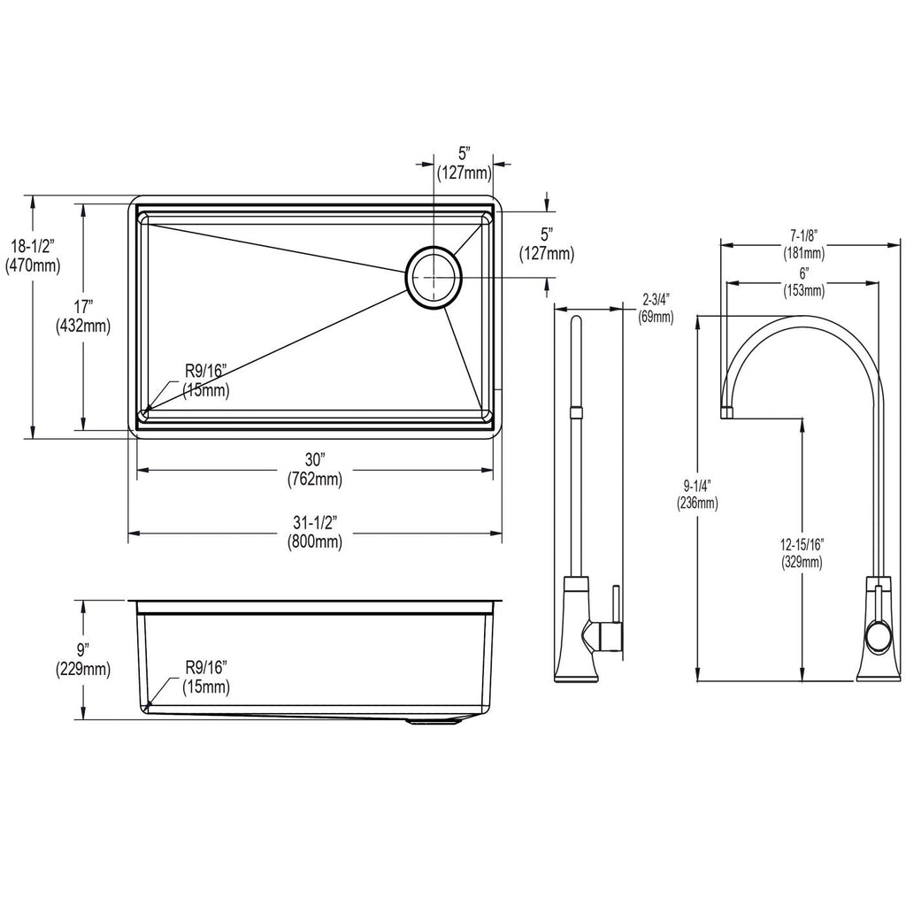 Elkay Tarja Crosstown® Calibre 16 Workstation Acero Inoxidable 31-1/2" x 18-1/2" x 9" de Un Tazón Bajo Cubierta (Kit con Llave Filtrada para Bebidas) — vista de producto