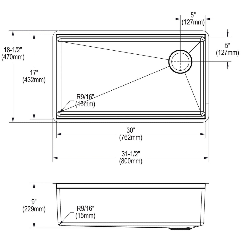 Elkay Tarja Crosstown® Calibre 16 Workstation Acero Inoxidable 31-1/2" x 18-1/2" x 9" de Un Tazón Bajo Cubierta (Kit) — vista de producto