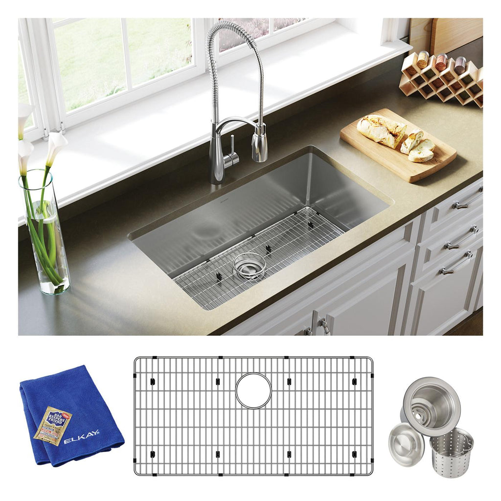 Elkay Tarja Crosstown® Calibre 16 Acero Inoxidable 32-1/2" x 18" x 10" de Un Tazón Bajo Cubierta (Kit) — ambiente de cocina