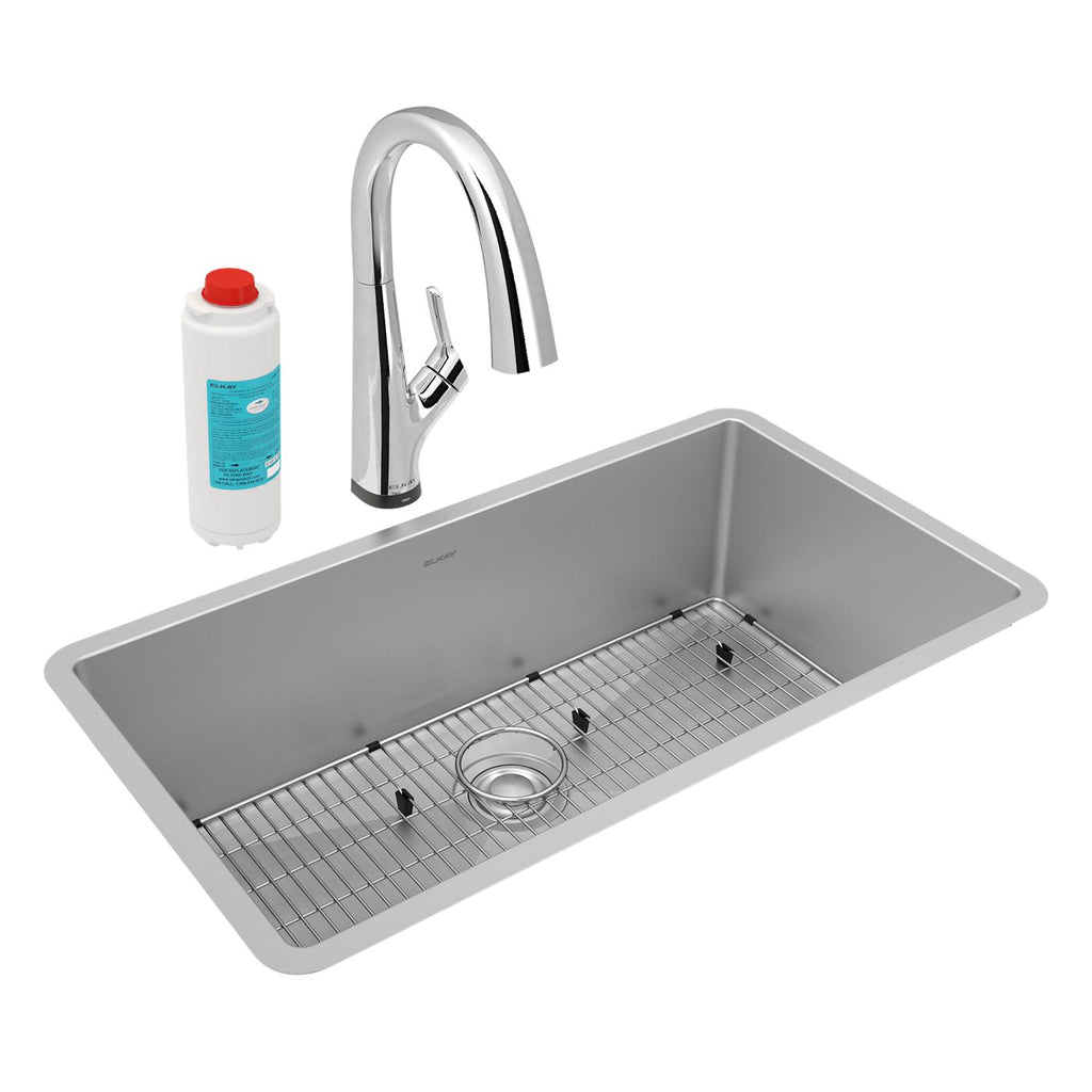 Elkay Tarja Crosstown® Calibre 16 Acero Inoxidable 32-1/2" x 18" x 10" de Un Tazón Bajo Cubierta (Kit con Llave Filtrada) — vista de producto