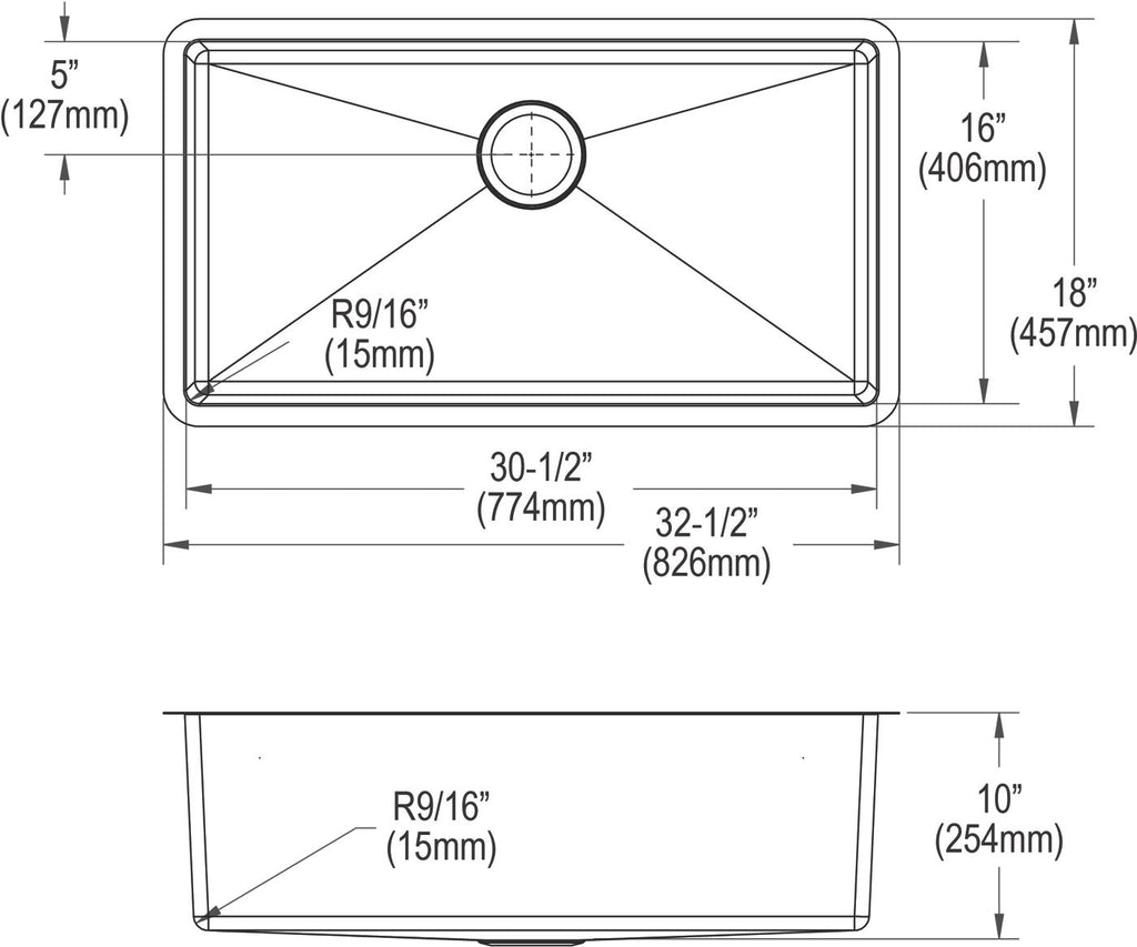 Elkay Tarja Crosstown® Calibre 16 Acero Inoxidable 32-1/2" x 18" x 10" de Un Tazón Bajo Cubierta — vista de producto