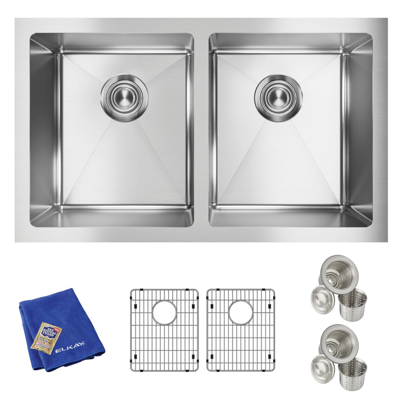 Elkay Tarja Crosstown® Calibre 16 Acero Inoxidable 30-3/4" x 18-1/2" x 10" de Dos Tazones Iguales Bajo Cubierta (Kit) — vista de producto