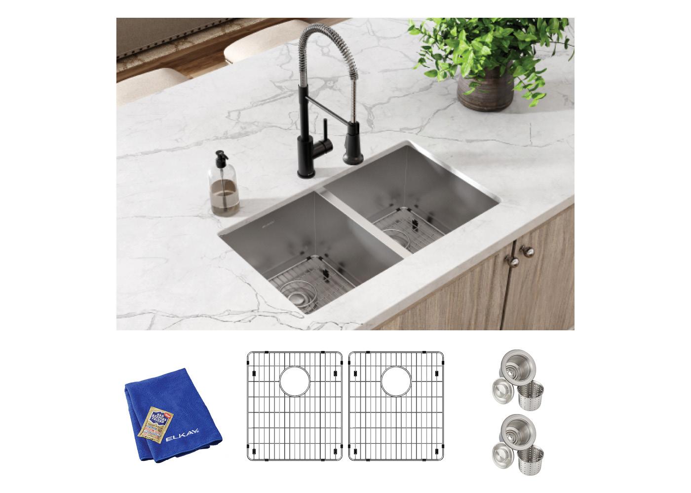 Elkay Tarja Crosstown® Calibre 16 Acero Inoxidable 30-3/4" x 18-1/2" x 10" de Dos Tazones Iguales Bajo Cubierta (Kit) — ambiente de cocina