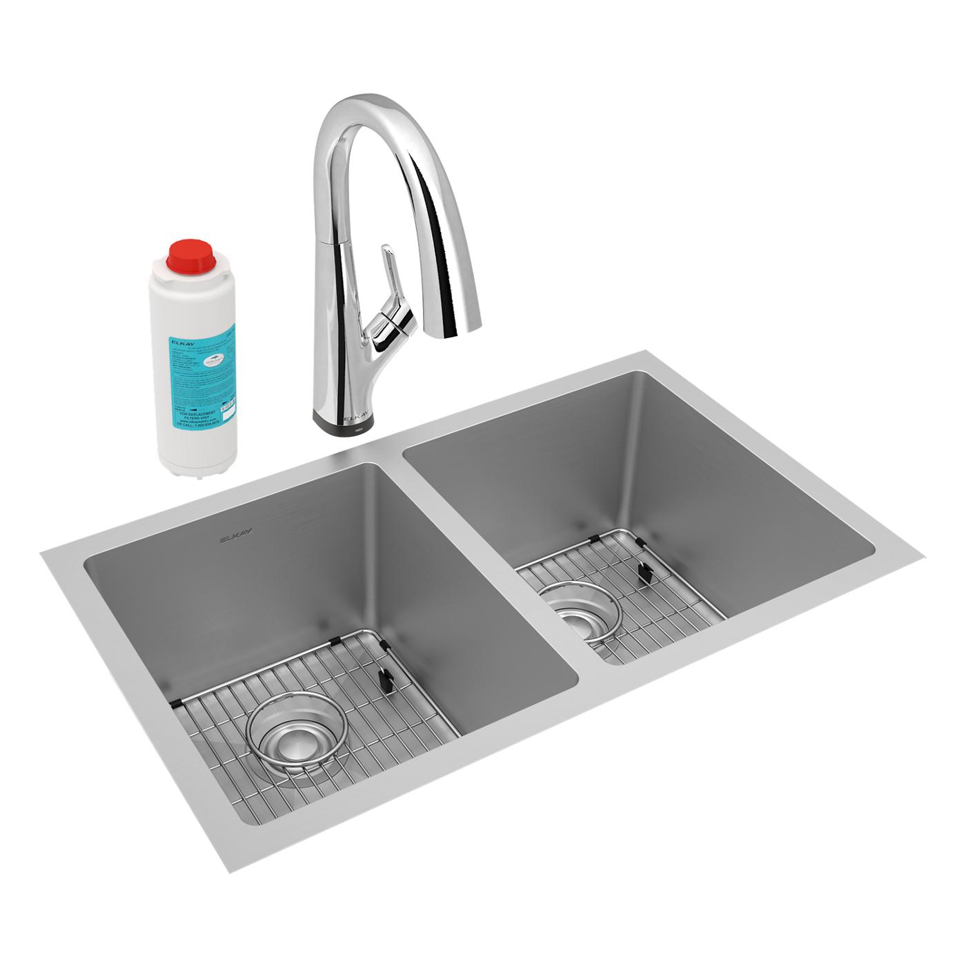 Elkay Tarja Crosstown® Calibre 16 Acero Inoxidable 30-3/4" x 18-1/2" x 10" de Dos Tazones Iguales Bajo Cubierta (Kit con Llave Filtrada) — vista de producto