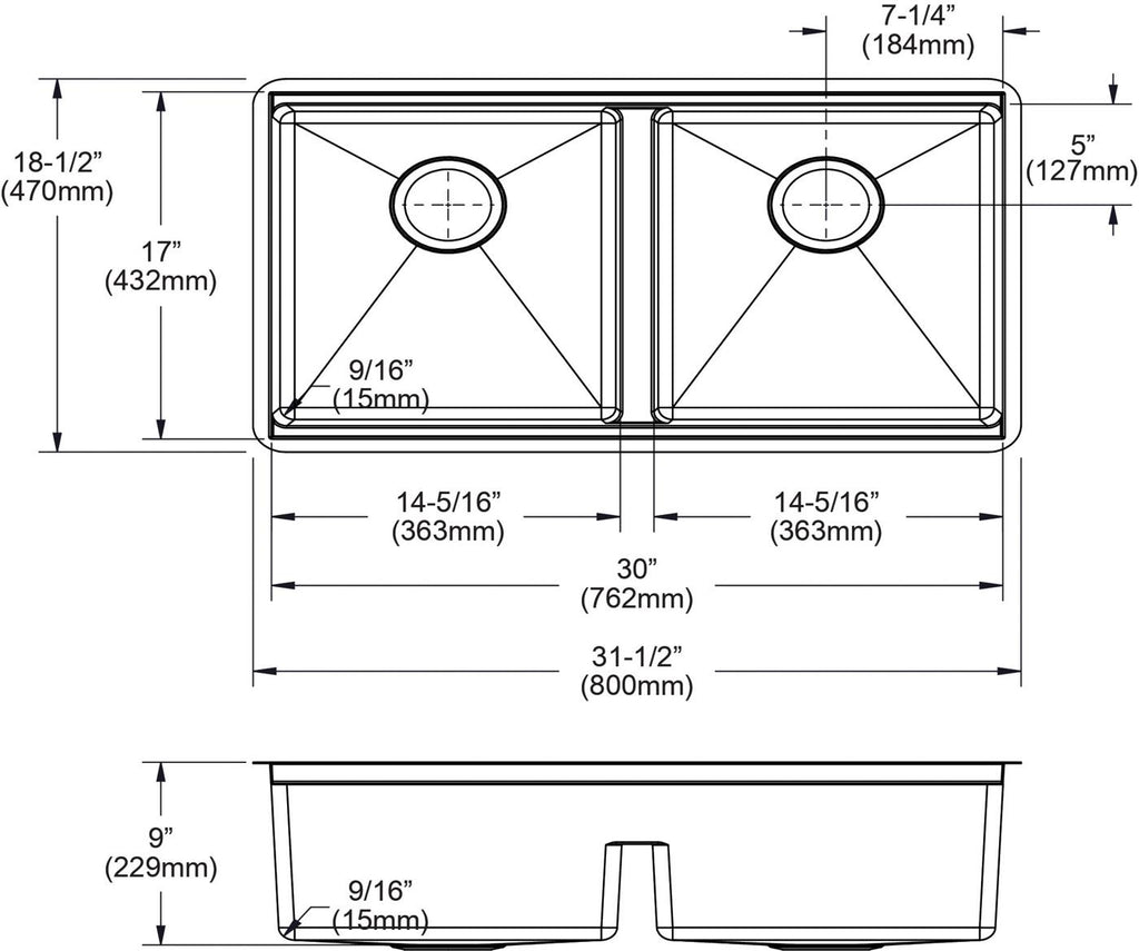 Elkay Tarja Crosstown® Calibre 16 Workstation Acero Inoxidable 31-1/2" x 18-1/2" x 9" de Dos Tazones Iguales (Kit con Aqua Divide) — vista de producto