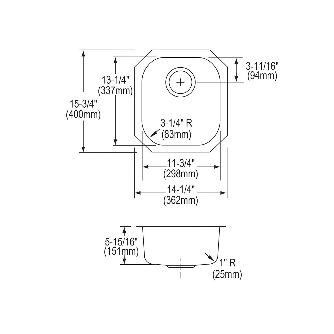 Elkay Tarja Lustertone® Classic Acero Inoxidable 14-1/4" x 15-3/4" x 5-15/16" de Un Tazón Bajo Cubierta — vista de producto