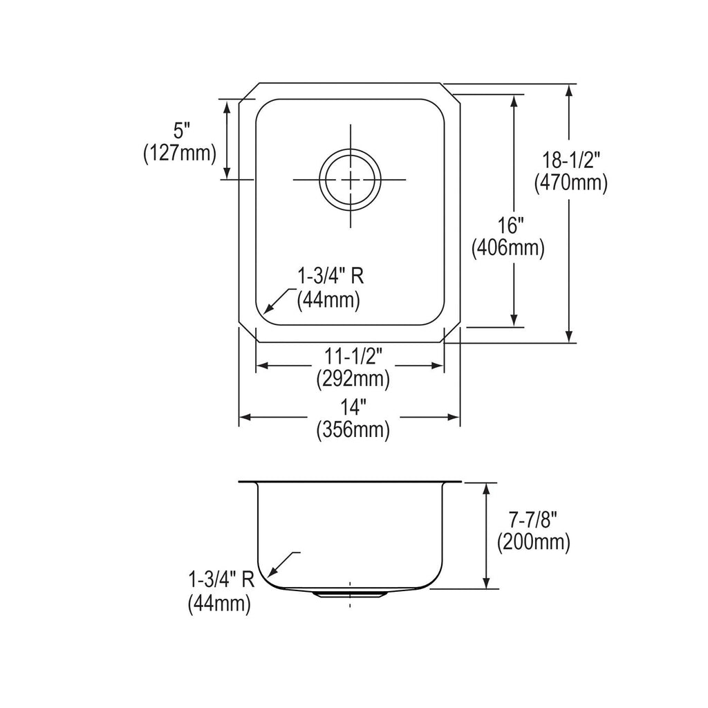 Elkay Tarja Lustertone® Classic Acero Inoxidable 14" x 18-1/2" x 7-7/8" de Un Tazón Bajo Cubierta (Kit) — vista de producto