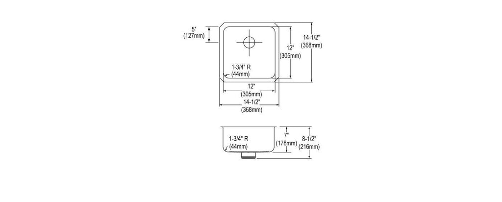 Elkay Tarja Lustertone® Classic Acero Inoxidable 14-1/2" x 14-1/2" x 7" de Un Tazón Bajo Cubierta — vista de producto