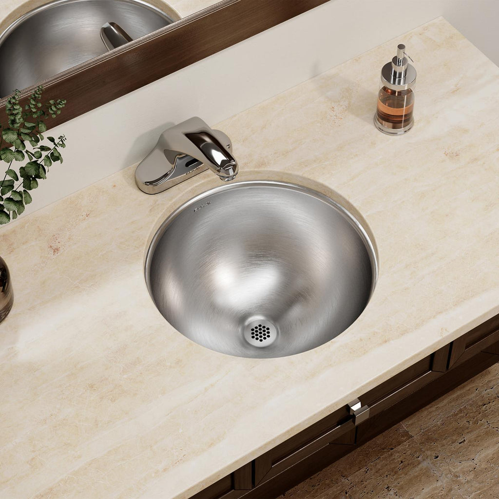 Elkay Tarja Asana® Acero Inoxidable 14-3/8" x 14-3/8" x 6" de Un Tazón Bajo Cubierta Bathroom with Overflow — ambiente de cocina