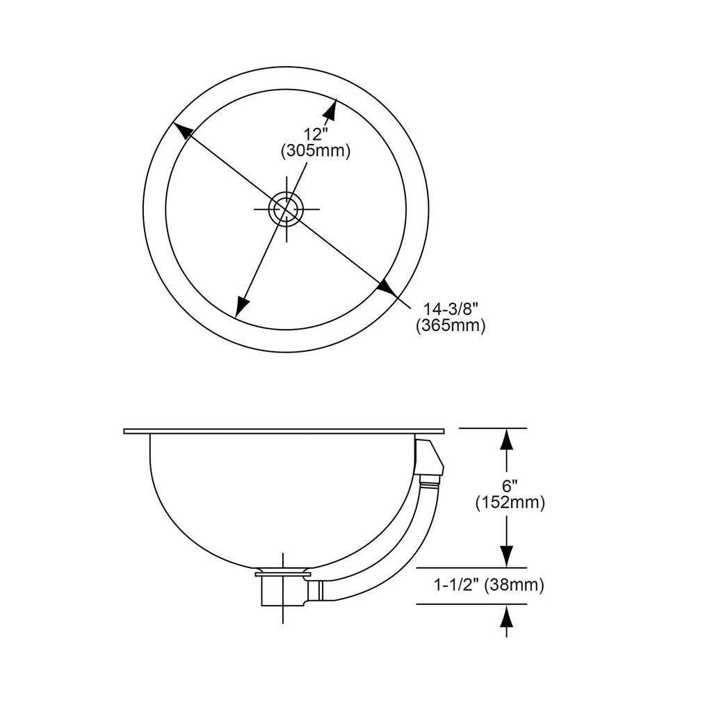 Elkay Tarja Asana® Acero Inoxidable 14-3/8" x 14-3/8" x 6" de Un Tazón Bajo Cubierta Bathroom with Overflow — vista de producto