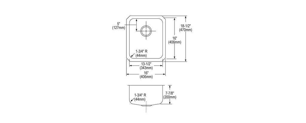 Elkay Tarja Lustertone® Classic Acero Inoxidable 16" x 18-1/2" x 7-7/8" de Un Tazón Bajo Cubierta — vista de producto