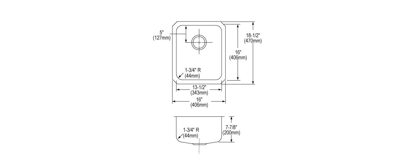 Elkay Tarja Lustertone® Classic Acero Inoxidable 16" x 18-1/2" x 7-7/8" de Un Tazón Bajo Cubierta — vista de producto