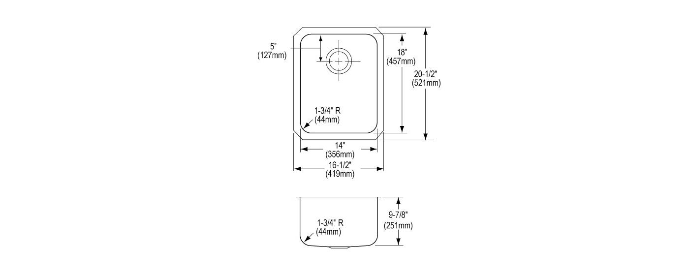 Elkay Tarja Lustertone® Classic Acero Inoxidable 16-1/2" x 20-1/2" x 9-7/8" de Un Tazón Bajo Cubierta — vista de producto