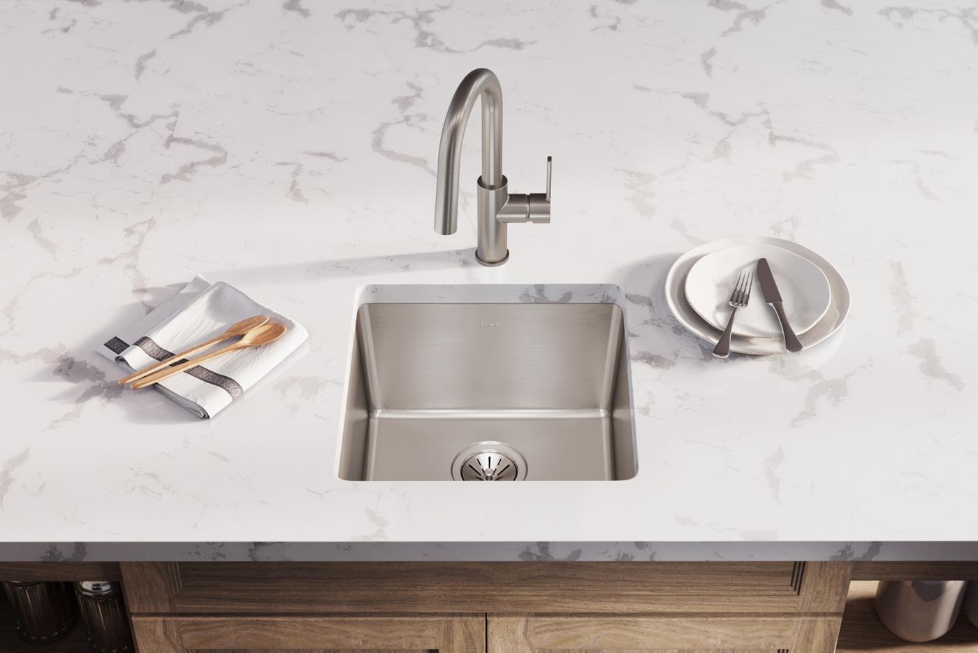 Elkay Tarja Lustertone Iconix® Calibre 18 Acero Inoxidable 18-1/2" x 18-1/2" x 9" de Un Tazón Bajo Cubierta — ambiente de cocina