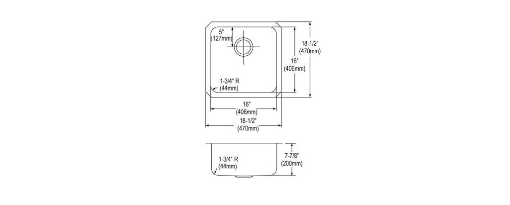 Elkay Tarja Lustertone® Classic Acero Inoxidable 18-1/2" x 18-1/2" x 7-7/8" de Un Tazón Bajo Cubierta — vista de producto
