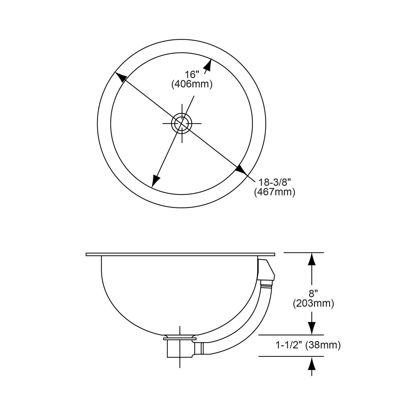 Elkay Tarja Asana® Acero Inoxidable 18-3/8" x 18-3/8" x 8" de Un Tazón Bajo Cubierta Bathroom with Overflow — vista de producto