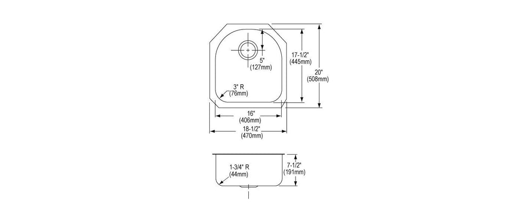 Elkay Tarja Lustertone® Classic Acero Inoxidable 18-1/2" x 20" x 7-1/2" de Un Tazón Bajo Cubierta — vista de producto