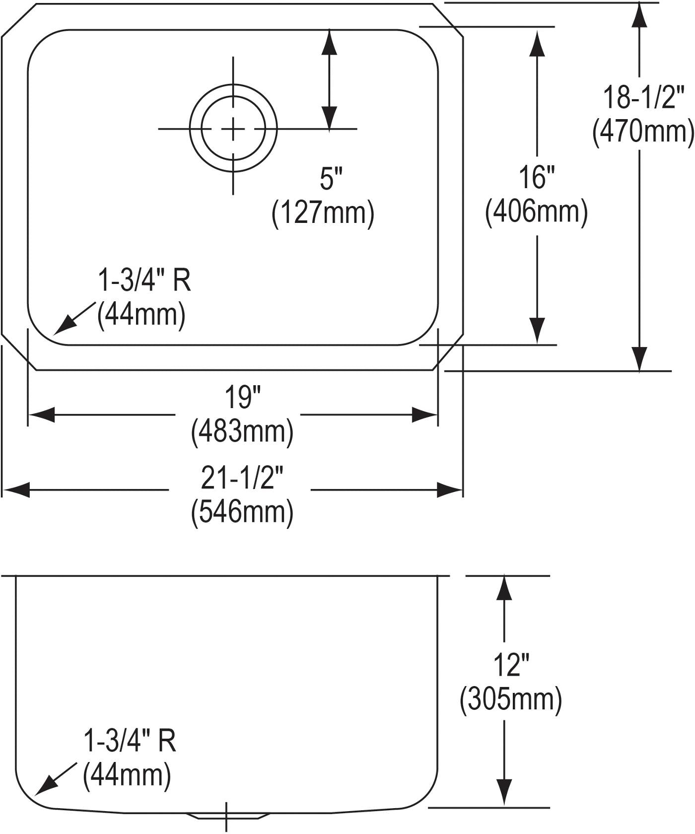 Elkay Tarja Lustertone® Classic Acero Inoxidable 21-1/2" x 18-1/2" x 12" de Un Tazón Bajo Cubierta — vista de producto