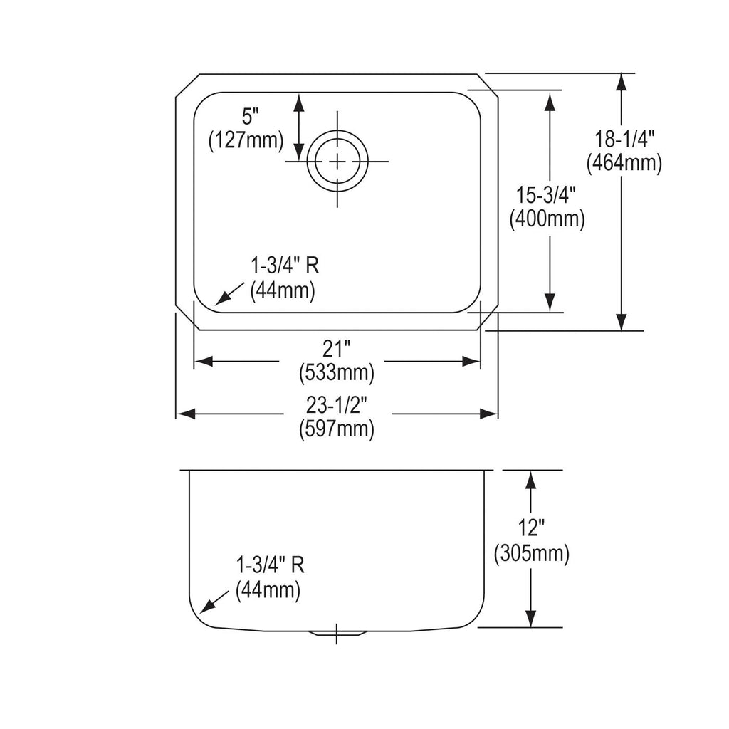 Elkay Tarja Lustertone® Classic Acero Inoxidable 23-1/2" x 18-1/4" x 12" de Un Tazón Bajo Cubierta — vista de producto