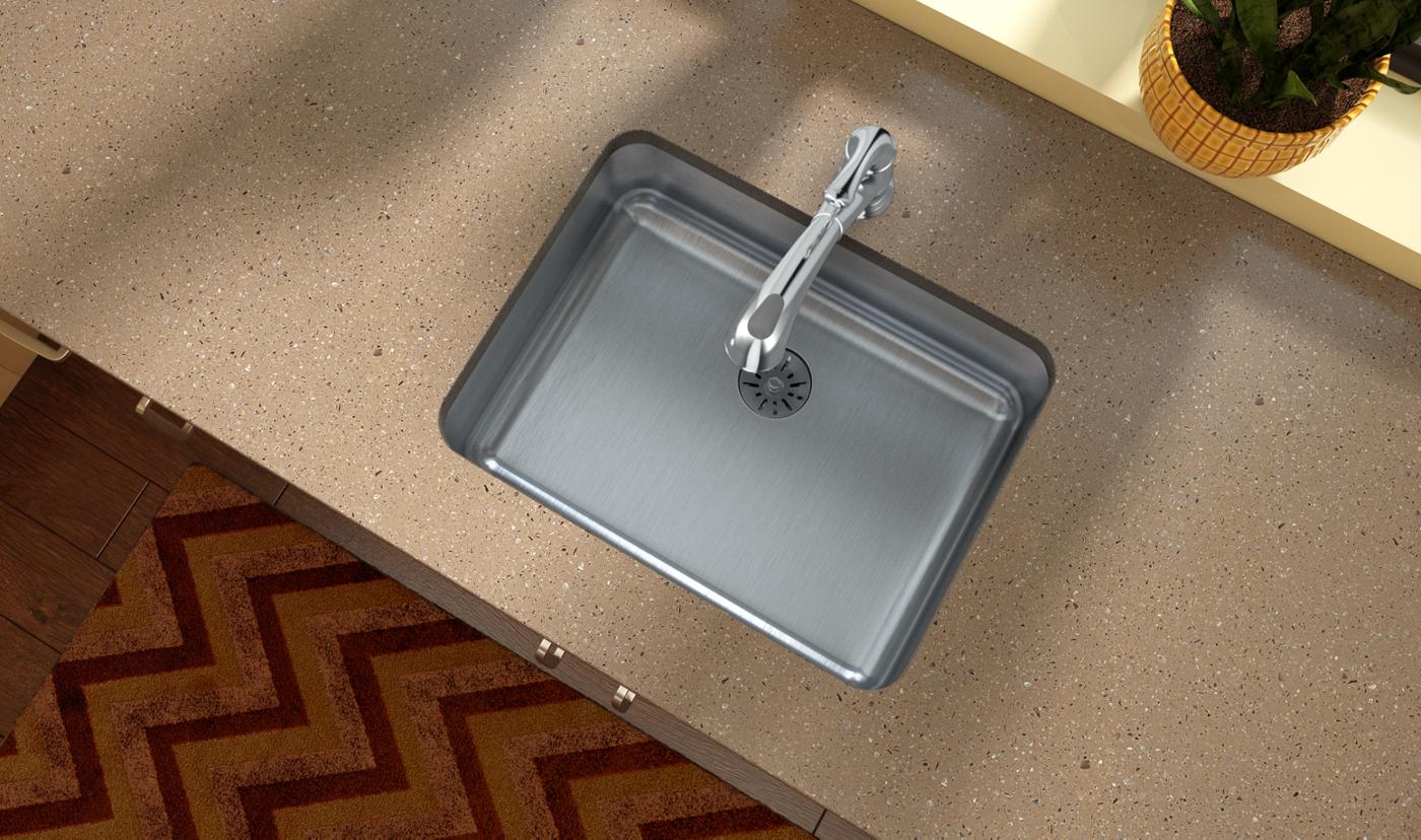 Elkay Tarja Lustertone® Classic Acero Inoxidable 23-1/2" x 18-1/4" x 7-1/2" de Un Tazón Bajo Cubierta with Perfect Drain® — ambiente de cocina