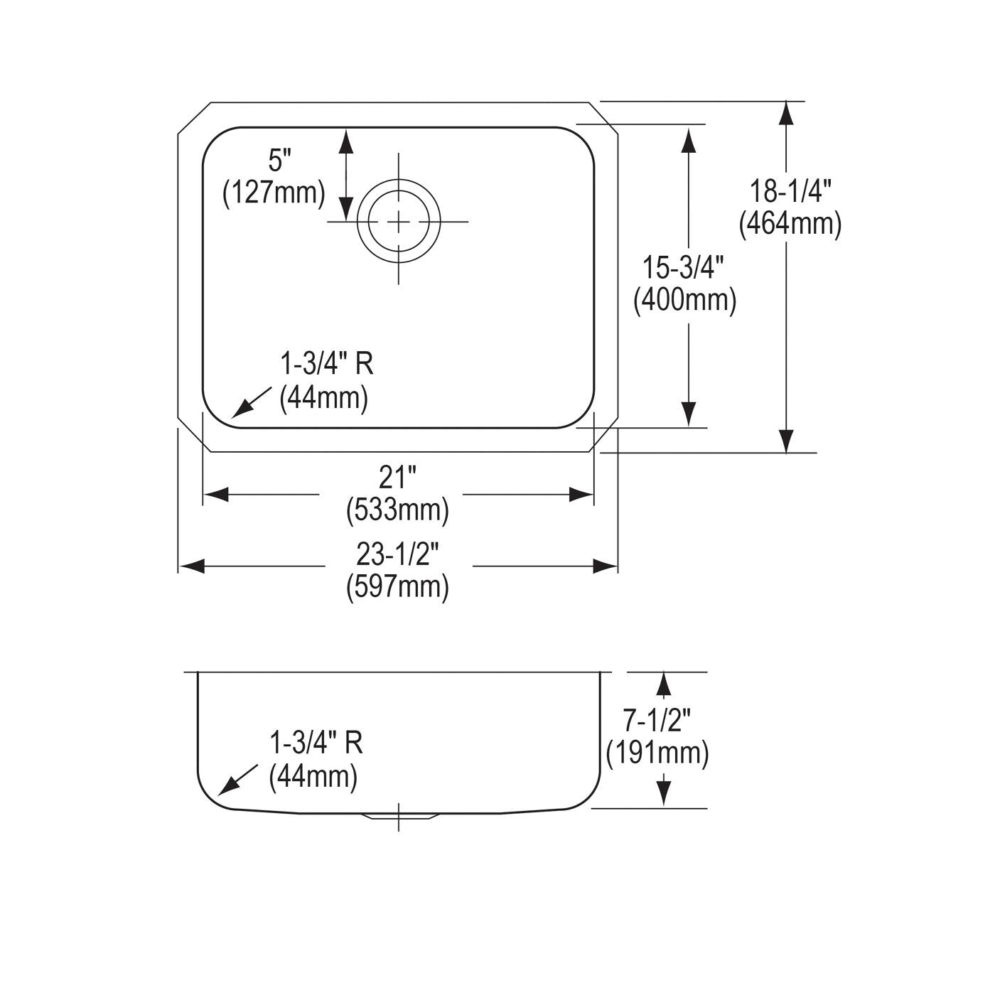 Elkay Tarja Lustertone® Classic Acero Inoxidable 23-1/2" x 18-1/4" x 7-1/2" de Un Tazón Bajo Cubierta — vista de producto