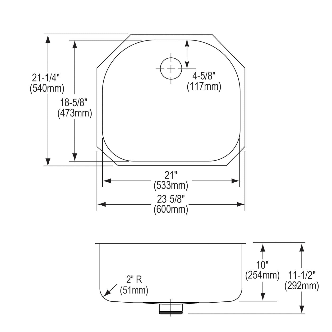 Elkay Tarja Lustertone® Classic Acero Inoxidable 23-5/8" x 21-1/4" x 10" de Un Tazón Bajo Cubierta with Perfect Drain® — vista de producto