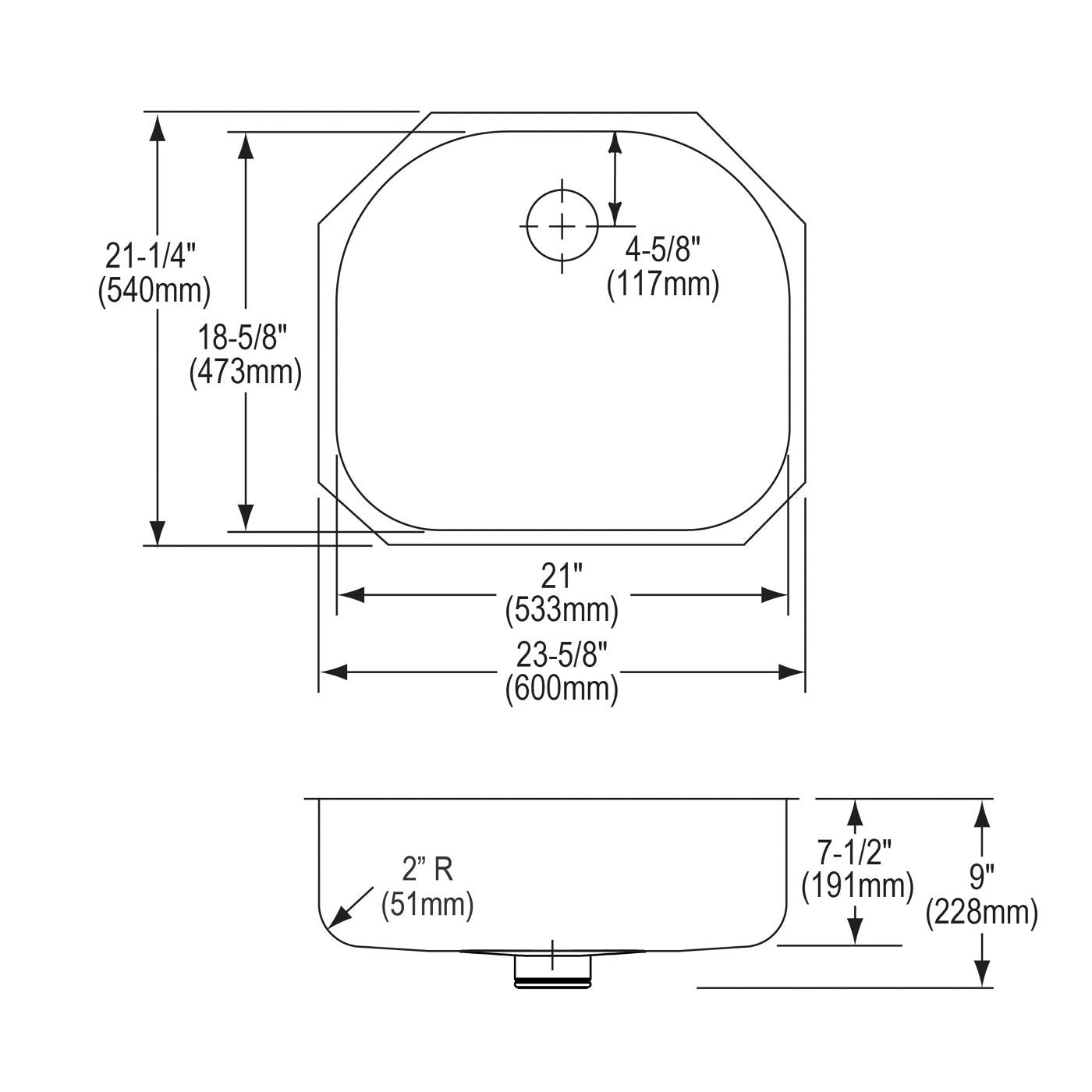 Elkay Tarja Lustertone® Classic Acero Inoxidable 23-5/8" x 21-1/4" x 7-1/2" de Un Tazón Bajo Cubierta with Perfect Drain® — vista de producto