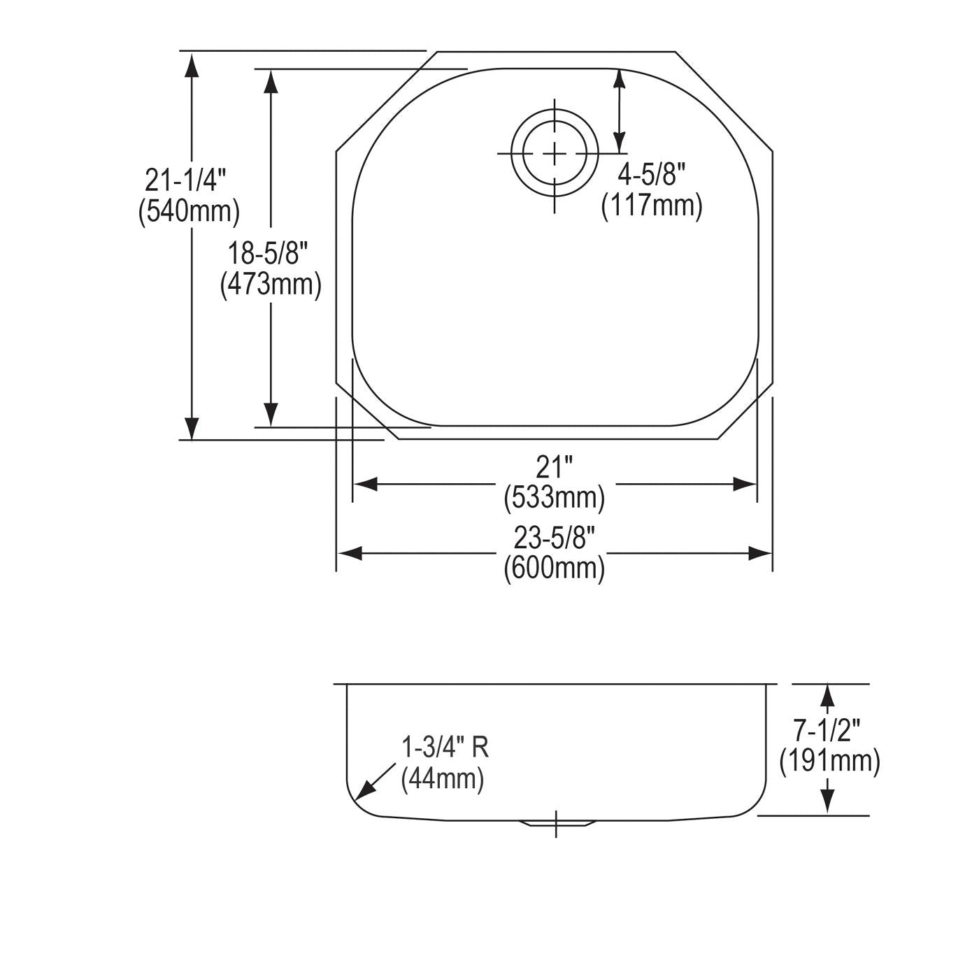 Elkay Tarja Lustertone® Classic Acero Inoxidable 23-5/8" x 21-1/4" x 7-1/2" de Un Tazón Bajo Cubierta — vista de producto