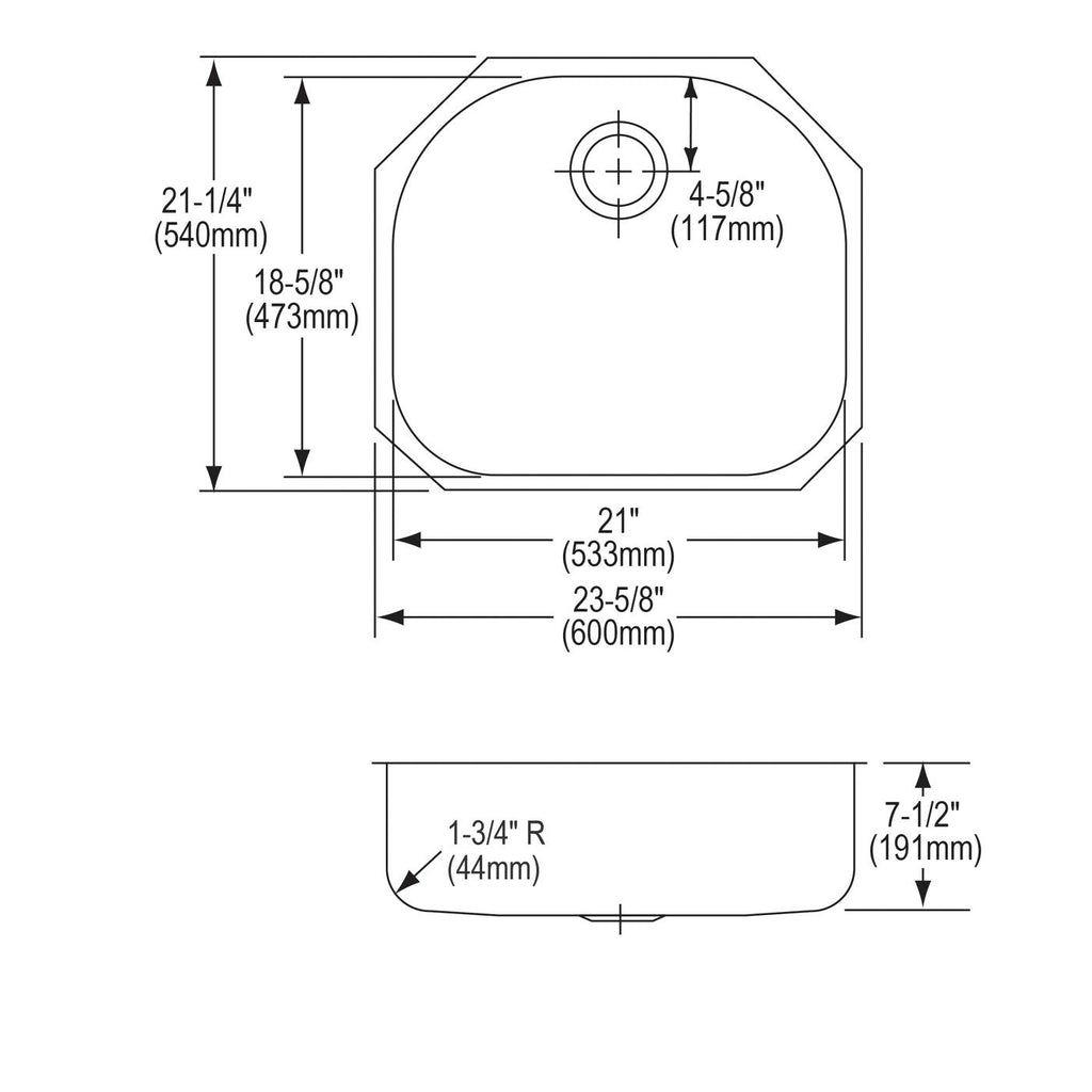 Elkay Tarja Lustertone® Classic Acero Inoxidable 23-5/8" x 21-1/4" x 7-1/2" de Un Tazón Bajo Cubierta (Kit) — vista de producto