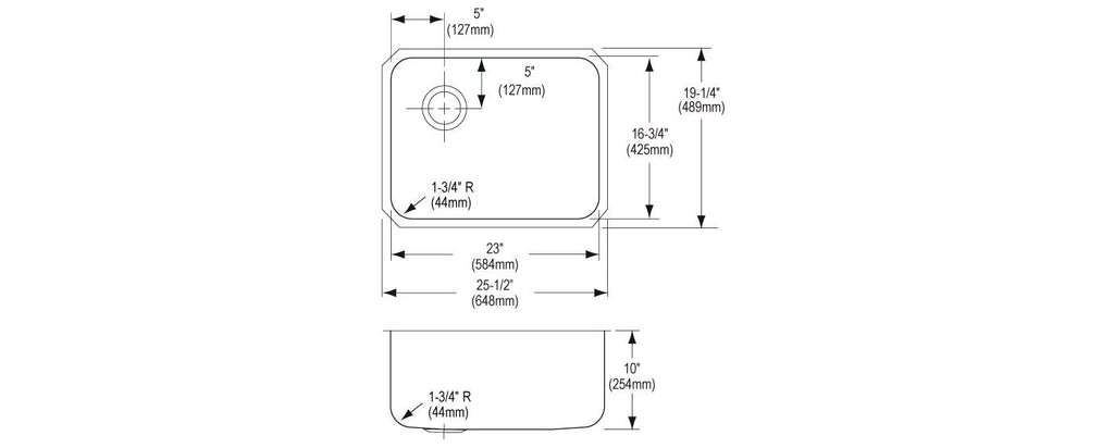 Elkay Tarja Lustertone® Classic Acero Inoxidable 25-1/2" x 19-1/4" x 10" de Un Tazón Bajo Cubierta with Left Drain — vista de producto